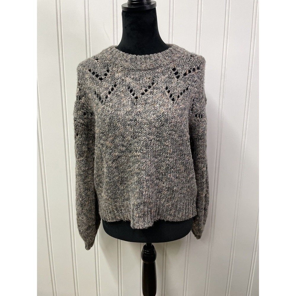 Madewell Pointelle Bubble-Sleeve Wool Blend‎ Oversized Pullover Sweater Size XS